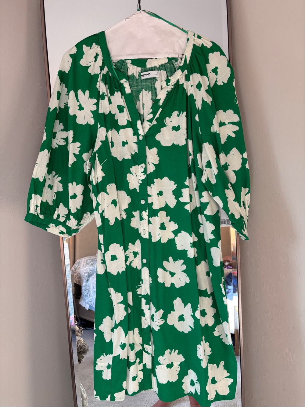 Sonoma Green Floral Button-Front Midi Dress